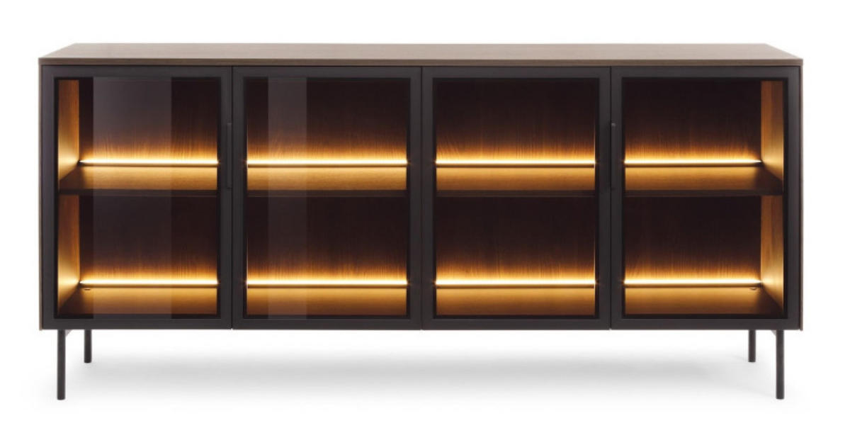 KOMMODE Dunin Eiche LUMIN Glasfront 4 Türen LED Beleuchtung - Schwarz, Holzwerkstoff (181.6/82.6/39.3cm) - Sepro Meble