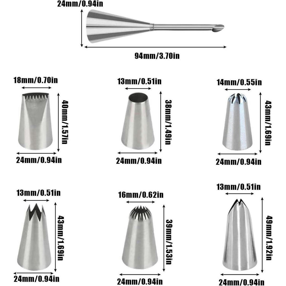 SPRITZTÜLLEN 7-teiliges Set Edelstahl Blumen-Blätter runde Kuchendekorationsspitzen - Silberfarben, Metall (2.4/2.4/9.4cm)