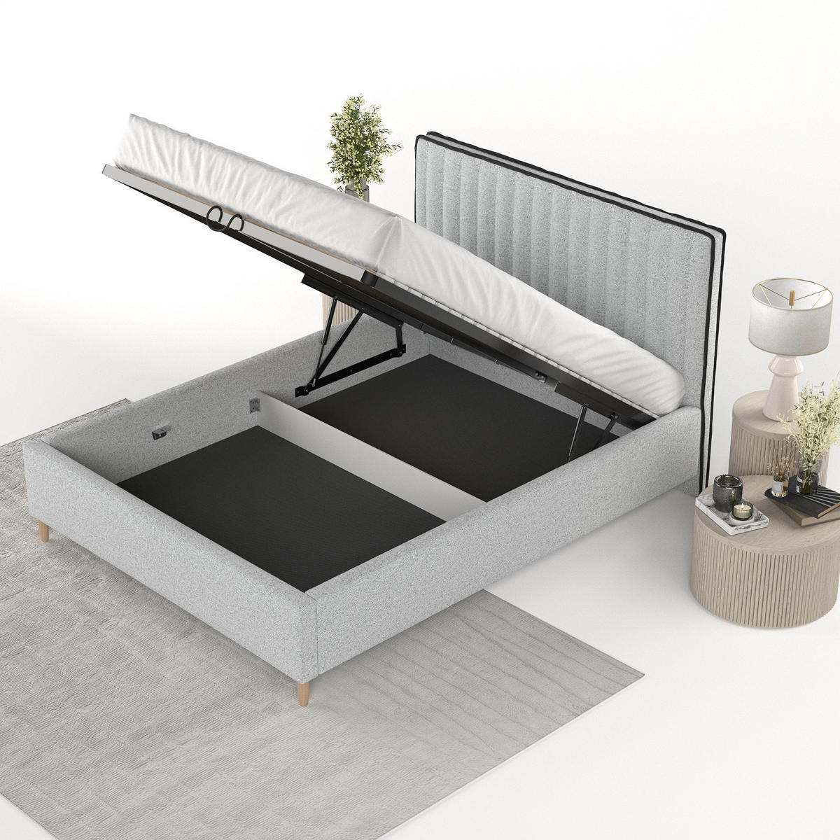 POLSTERBETT Aria 160/200 cm Hellgrau im Riva Stoff - Hellgrau/Naturfarben, Holz/Holzwerkstoff (160/200cm) - AltaBeds