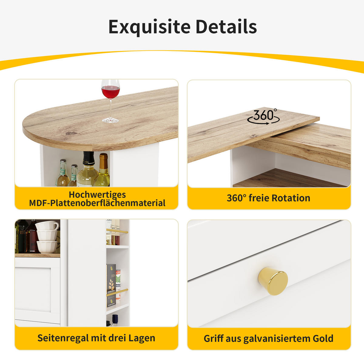 L-FÖRMIGER Schrank 105x39x102cm Weiß mit drehbarem Seitenrahmen & 4 Schubladen - Weiß, Holzwerkstoff (105/102/39cm) - Modfu