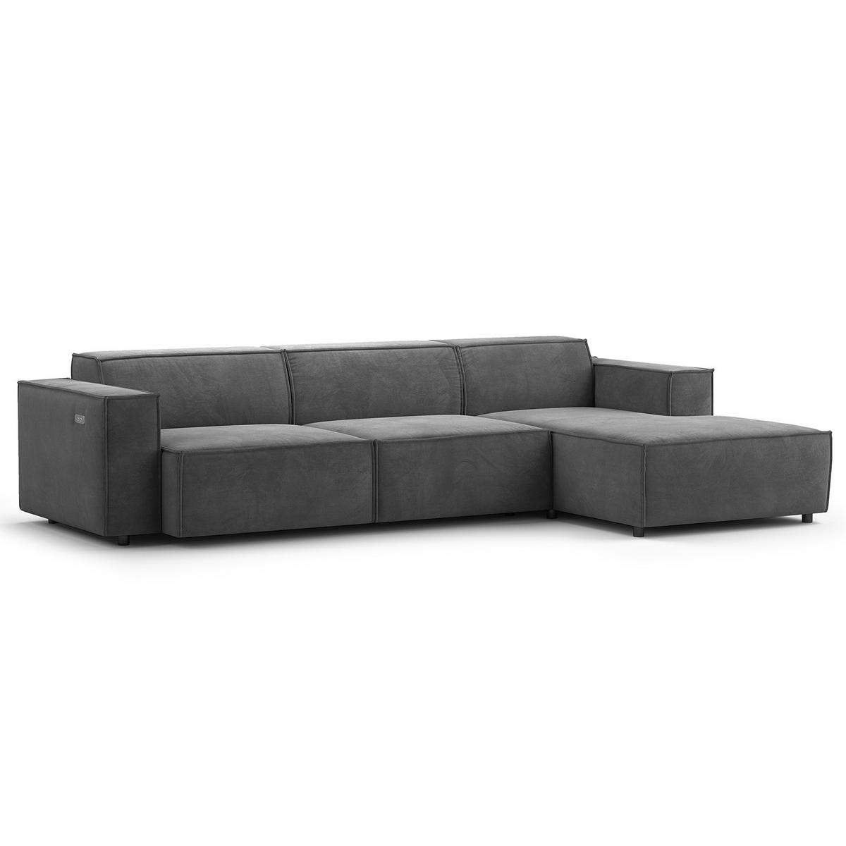ECKSOFA mit Longchair - Schwarz/Grau, Kunststoff/Textil (294/177cm) - home24