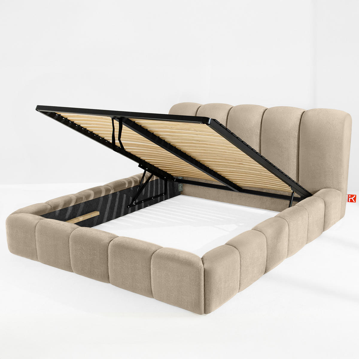 POLSTERBETT MERIDE Chenille, Graubeige - Beige/Schwarz, Holz/Textil (180/200cm) - KONSIMO®