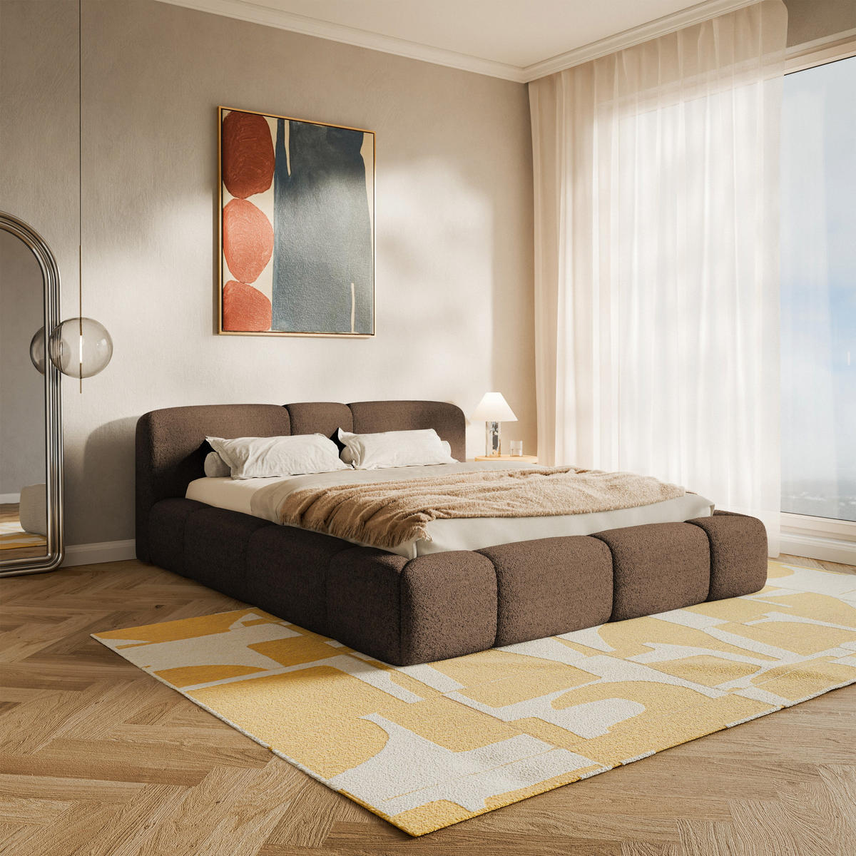 ČALOUNĚNÁ postel Bowia, světle hnědý plyš, 180x200 cm - černá/světle hnědá, textil (180/200cm) - Selsey