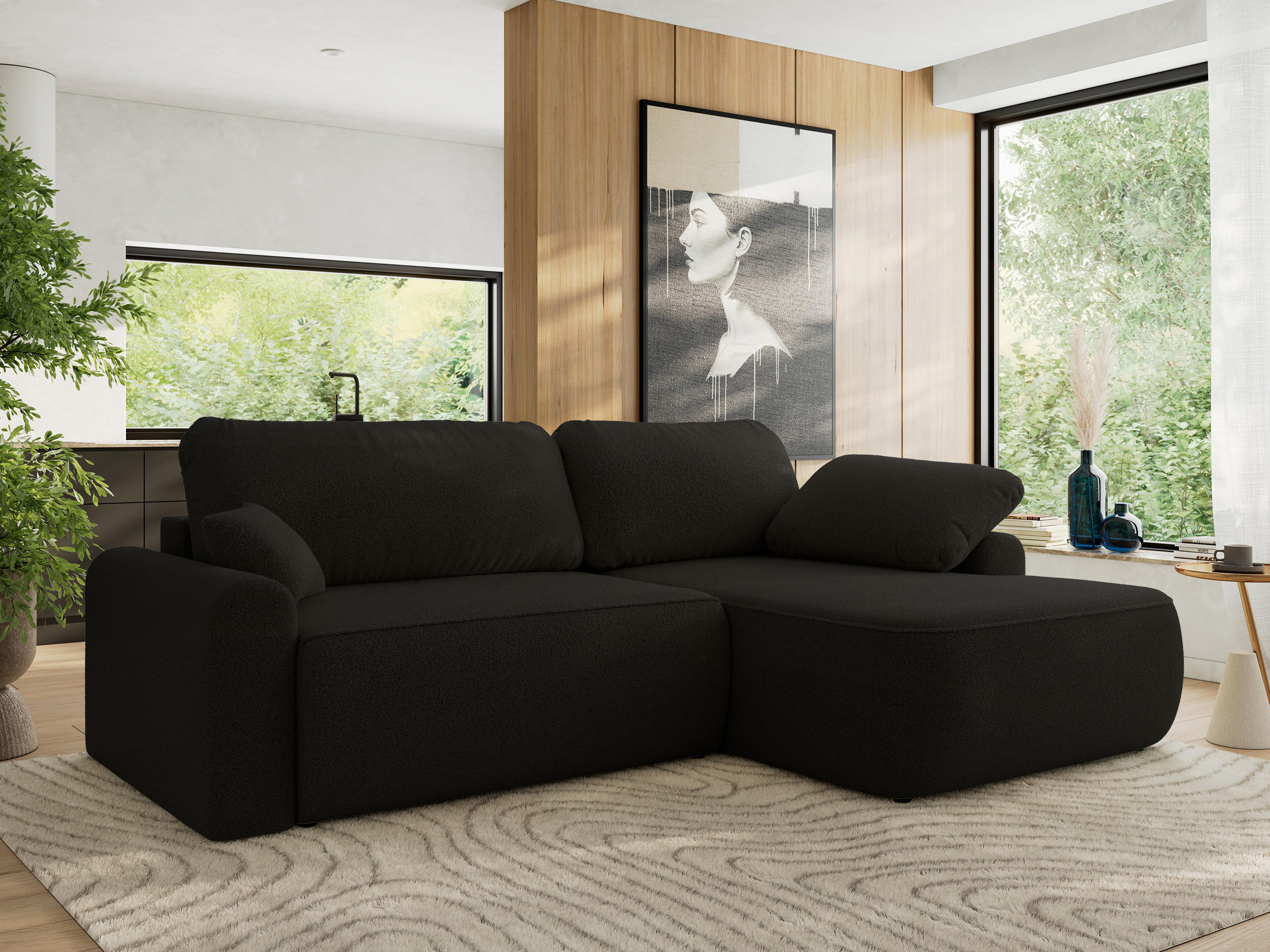 ECKSCHLAFSOFA CUBO L Schwarz Boucle - rechts - Schwarz, Kunststoff/Textil (187/273cm) - MKS