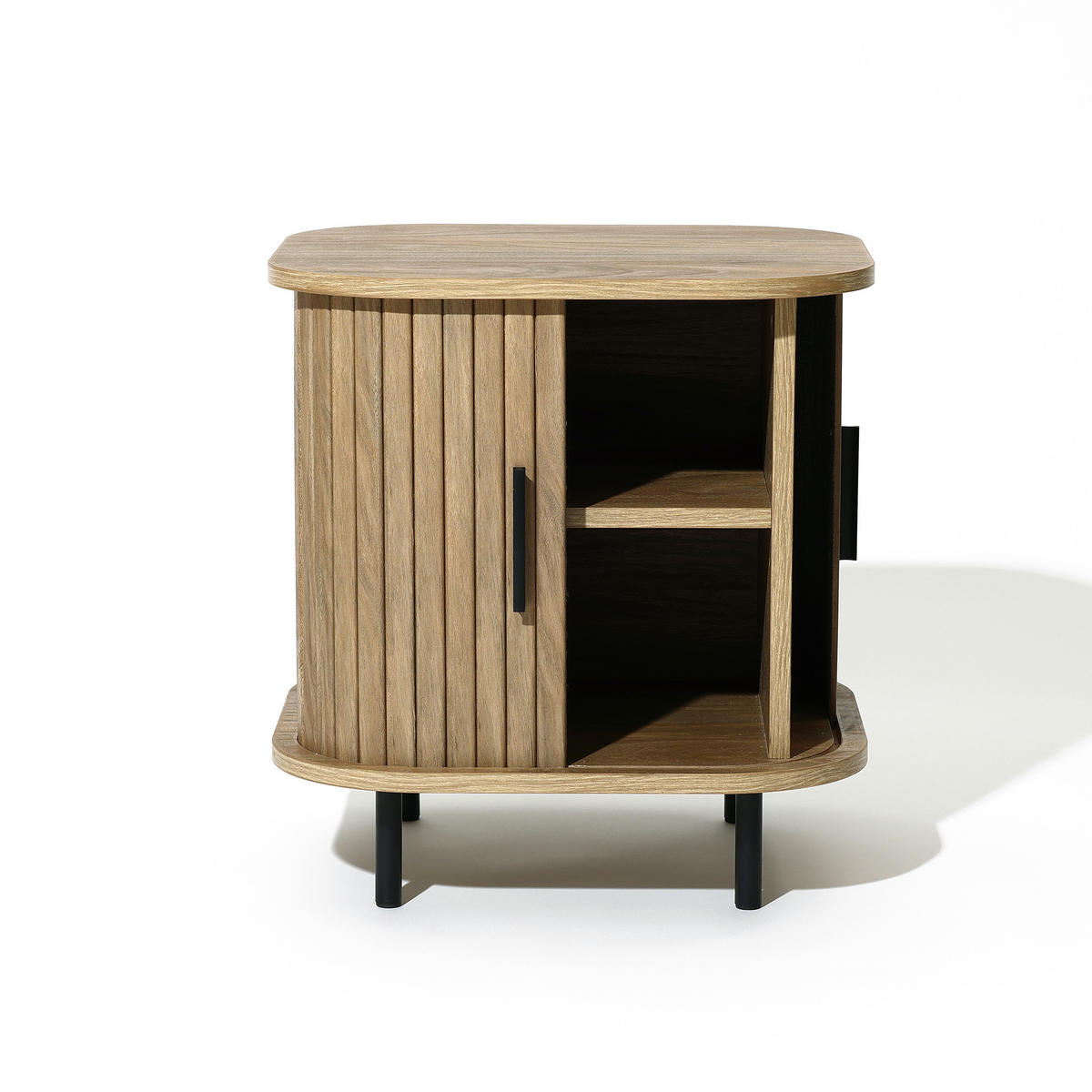 NACHTTISCH Mid-Century mit Rolltür, Holz | B45 x T40 x H48 cm - Braun, Holzwerkstoff (45/48/40cm) - Hometopia