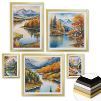 WANDBILDER 5er Set - 50x50 cm & 20x30 cm & 40x60 cm Goldrahmen - Berglandschaft mit einem Fluss - Goldfarben, Kunststoff (40/60cm) - ArtPrintCave