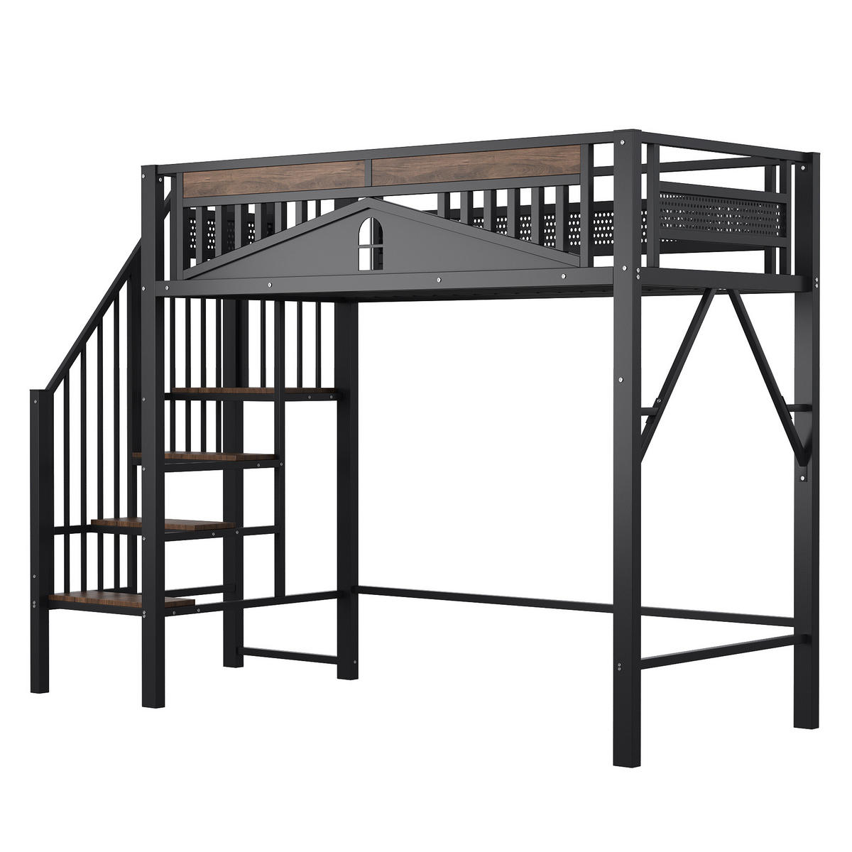 HOCHBETT 90/200 cm aus Metall und Holz mit Stauraum, Schwarz - Schwarz, Metall (90/200cm) - OKMYHOME
