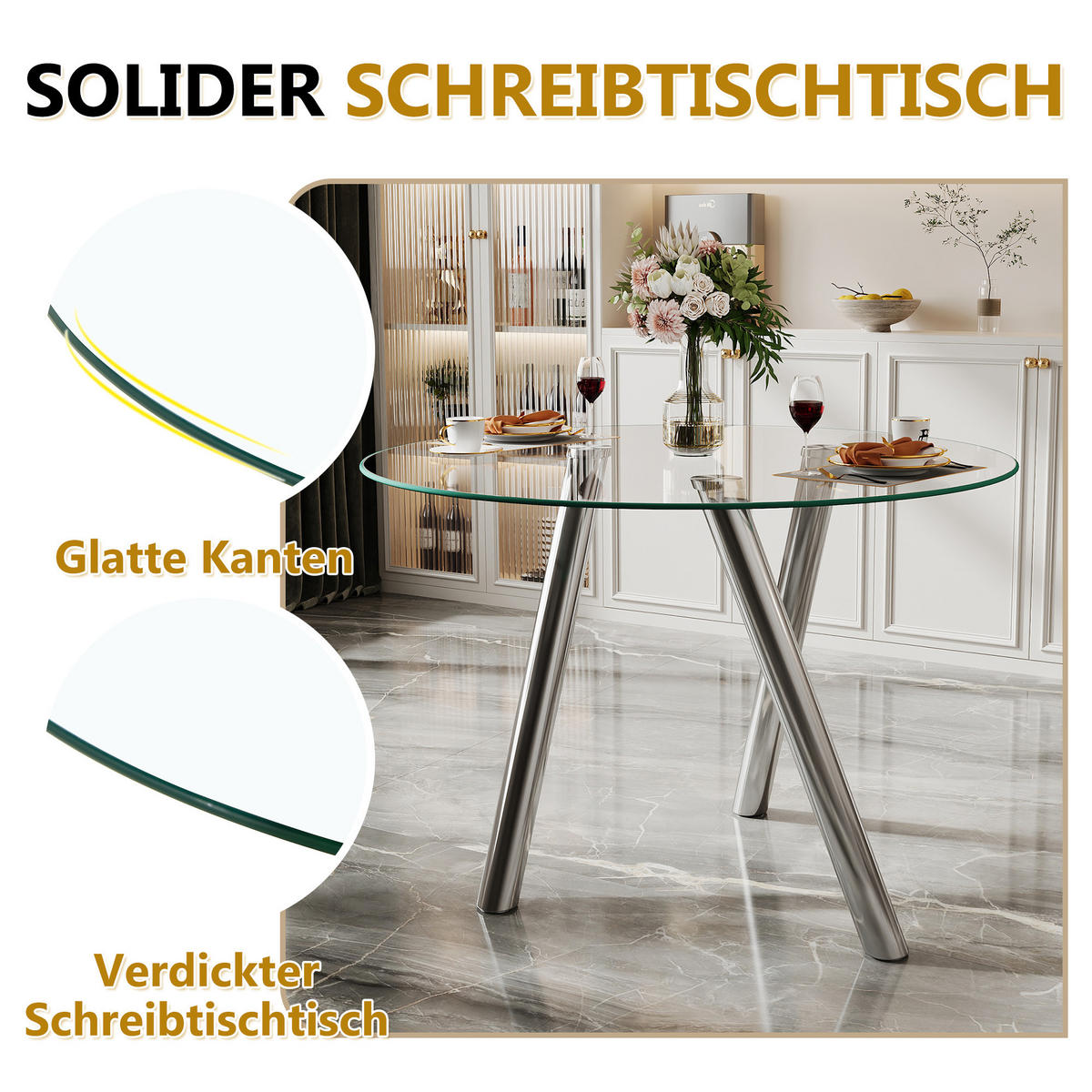 ESSTISCH Transparent/Silberfarben 89/89/76 cm - Silberfarben, Holz (89/89/76cm) - PANGIVO