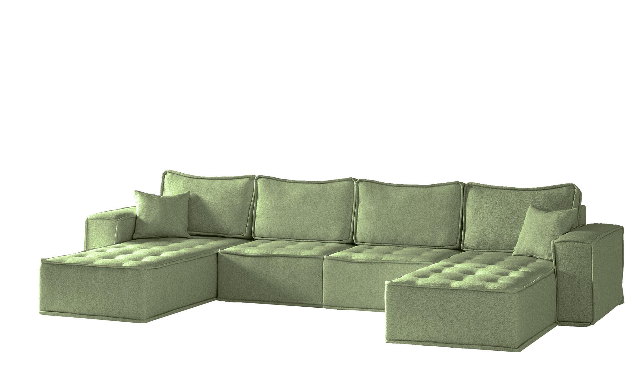 WOHNLANDSCHAFT Sande In Alpine - Hellgrün, Holzwerkstoff/Textil (372/85/192cm) - Fun Möbel