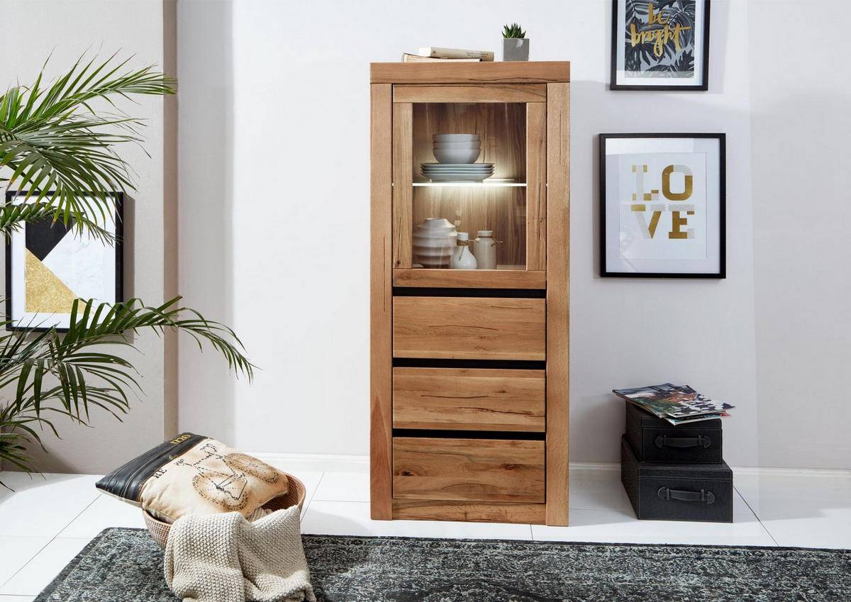 VITRINE Wild-/Zerreiche 62x42x150 natur geölt MONTREUX #122 - Braun, Holz (62/150/42cm) - Massivmoebel24