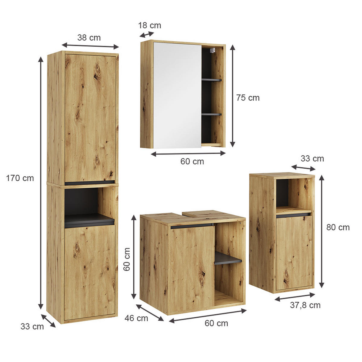 SESTAVA KOUPELNOVÉHO NÁBYTKU Viola Artisan/šedá - šedá/světle šedá, kompozitní dřevo (60/60/45.5cm) - Vicco