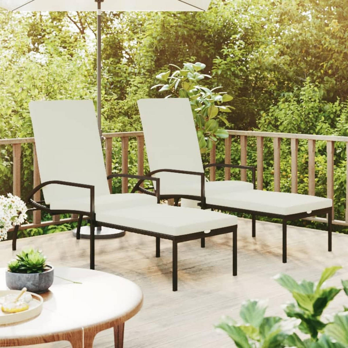 SONNENLIEGEN 2 Stk. mit Fußhocker PE-Rattan Braun - Braun, Kunststoff (60/102/195cm) - furnicato