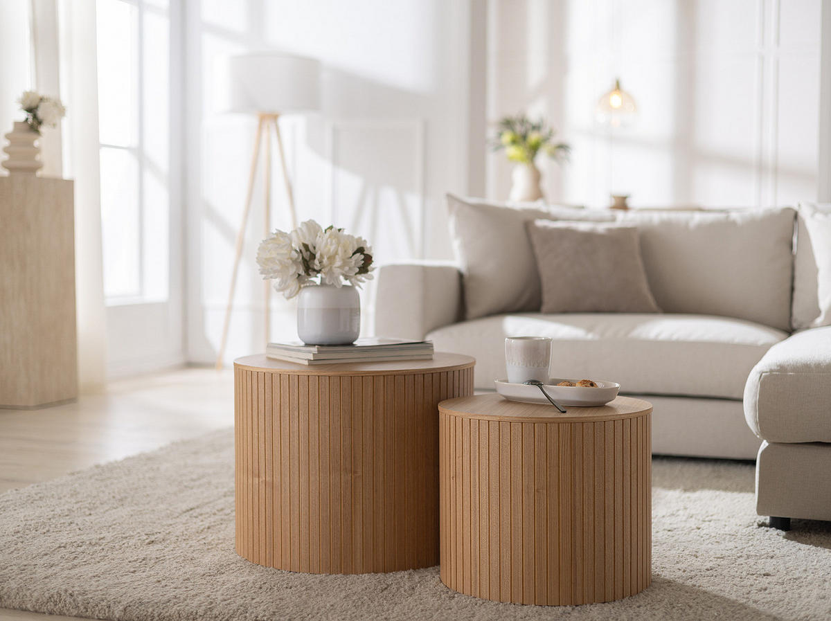 COUCHTISCH - 2er-Set - Echtholzfurnier - Eschefarben, Holzwerkstoff (49/49/38cm) - home24
