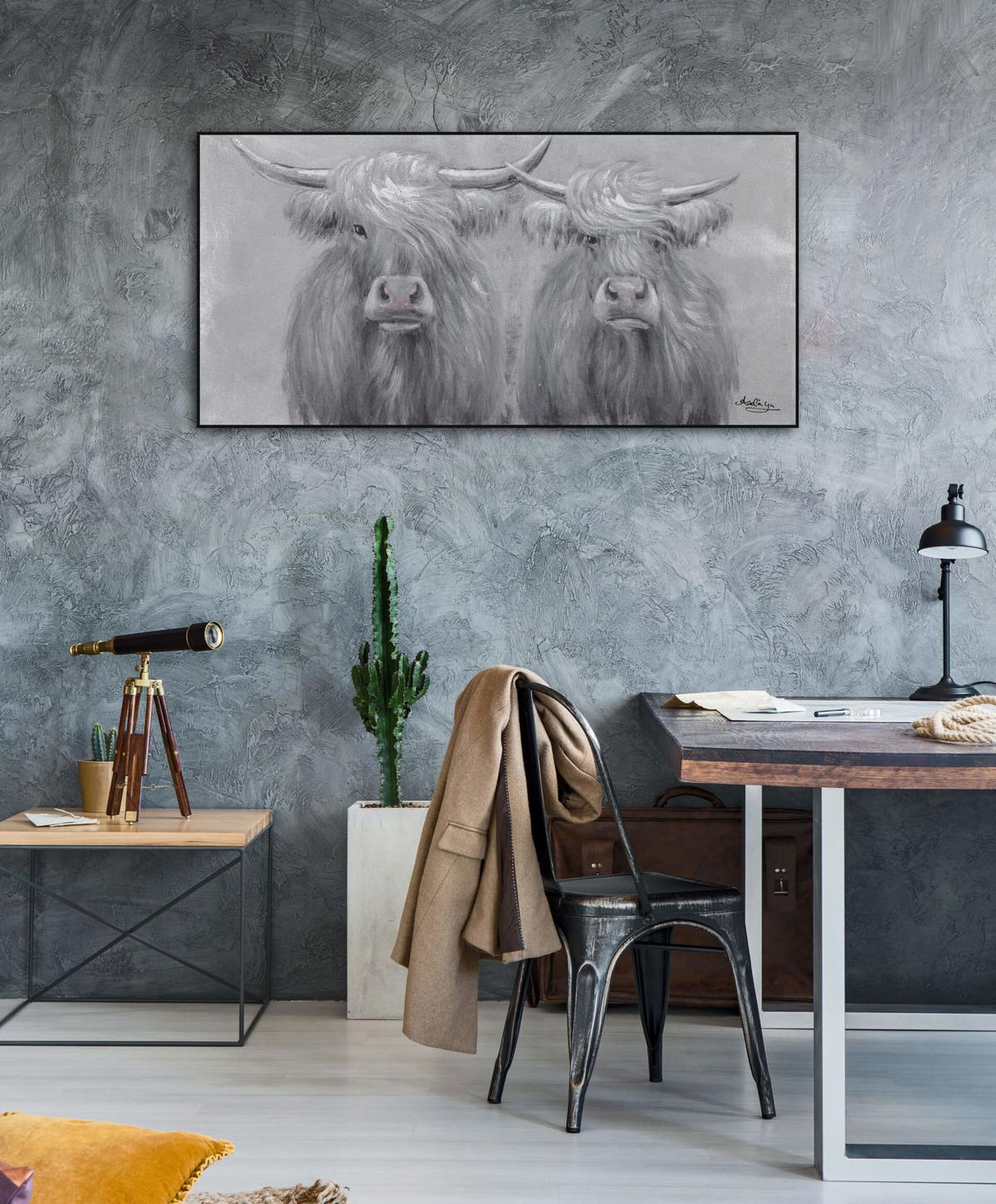 OLEJOMAĽBA 120/60 cm, Zvieratá - sivá, drevo/textil (120/60cm) - KUNSTLOFT