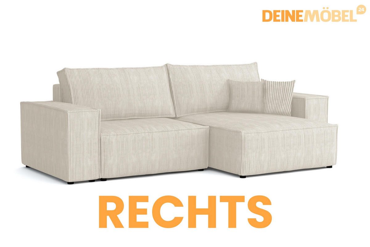ECKSOFA MATT 255/153 cm rechts in Cord Creme - Creme/Schwarz, Holz/Holzwerkstoff (255/153cm) - Deine Möbel 24
