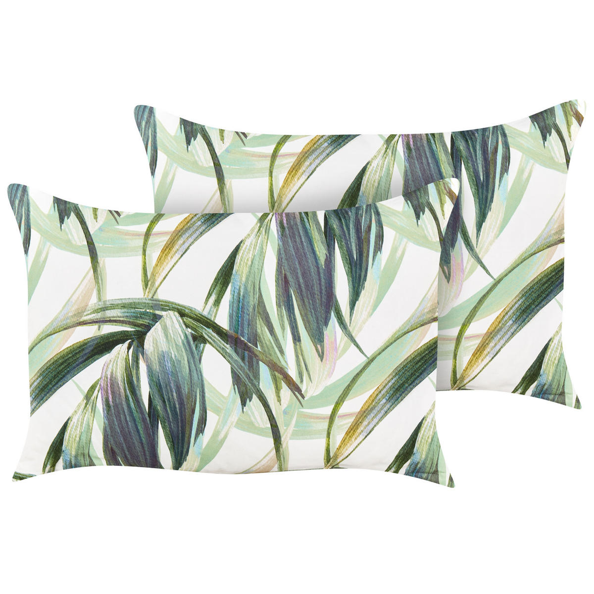 GARTENKISSEN 2er-Set Blattmotiv grün/weiß 40/60 cm Calderina - Grün, Textil (40/60cm) - Beliani