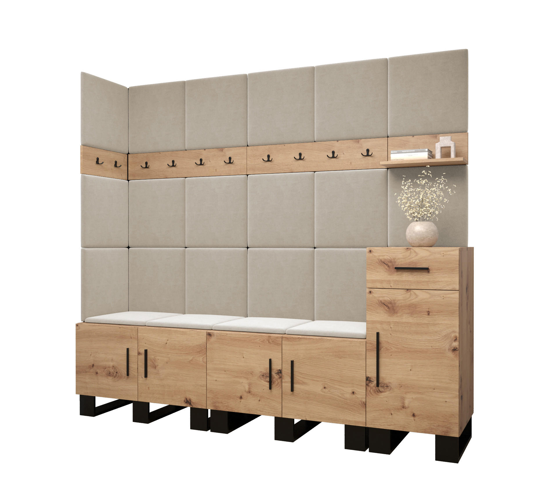 Abiks Möbel Garderoben-Set Eiche Artisan, Creme 210x196x45.6 cm