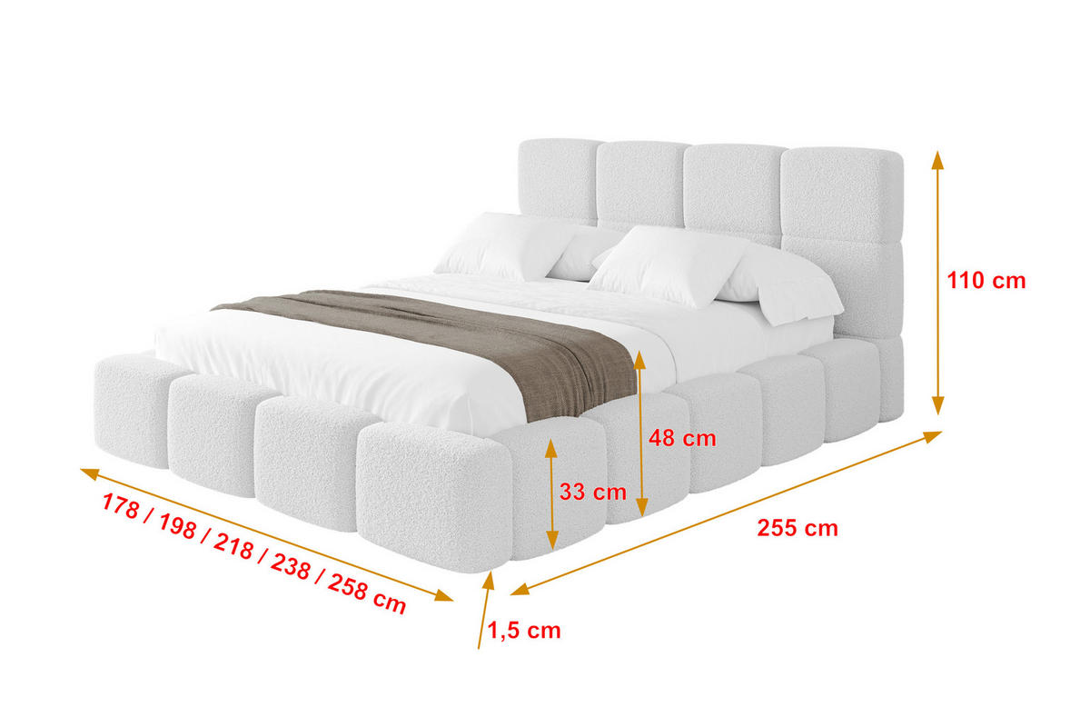 POLSTERBETT mit Bettkasten und Lattenrost mit Kopfteil, Boxbett ohne Matratze, mit Stauraum - NATA 180x200 Weiß - Weiß, Holzwerkstoff/Textil (180/200cm) - ALTDECOR