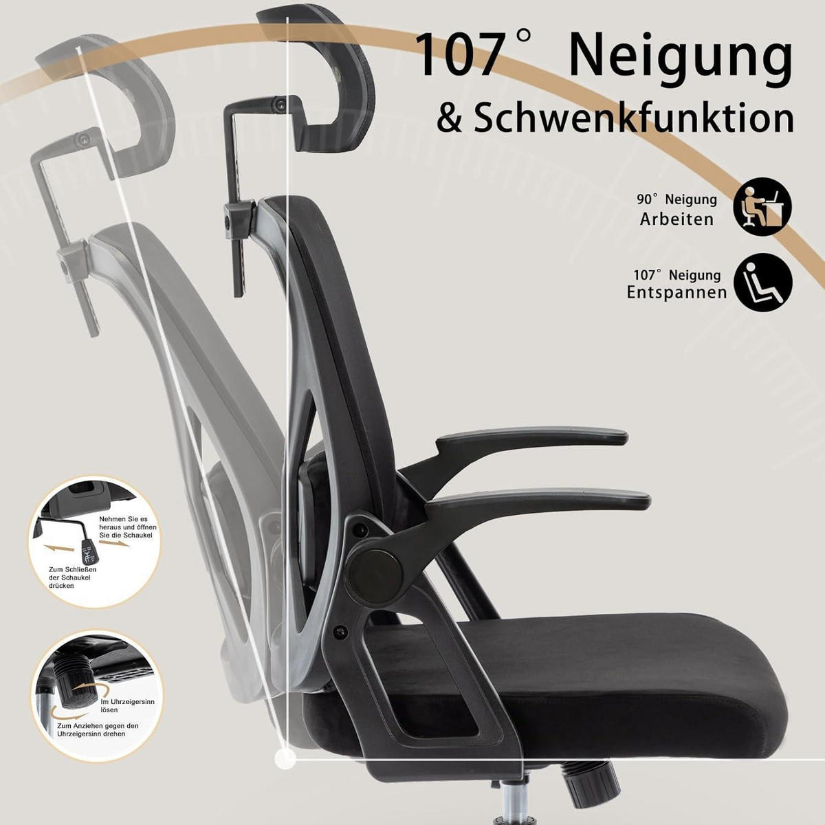 BÜROSTUHL Ergonomisch mit Kopfstütze und Lordosenstütze Schwarz Kunststoff - Schwarz, Kunststoff (58/58/27cm)