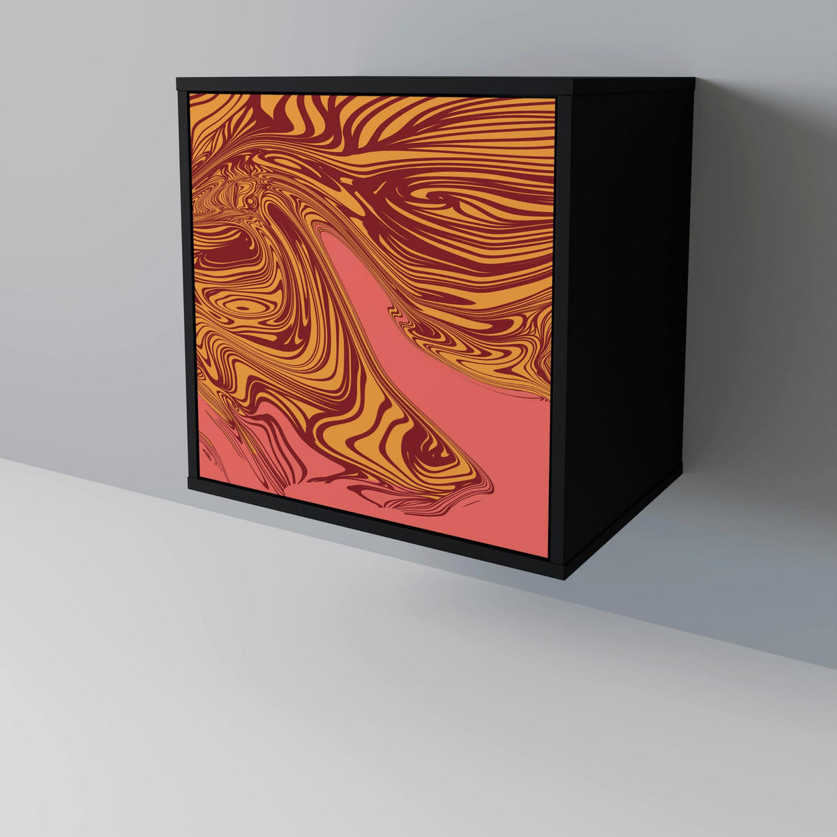 SIDEBOARD FLOATING THOUGHTS, Schwarz, 57,5x42x70,5 cm, Schwarze Metall-Sternfüße - Multicolor/Schwarz, Holzwerkstoff/Metall (57.5/70.5/42cm) - SpaceRebels