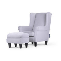 OHRENSESSEL-SET MILES inkl. Sitzhocker, hellgrau - Hellgrau, Holzwerkstoff/Buchenholz (82/105/97cm) - KONSIMO®