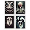 POSTER Set mit 4 Schwarz und weiß Tier im T Burton Goth Stil A3 Weißer Rahmen - Weiß, Papier (29.7/3cm) - Nacnic