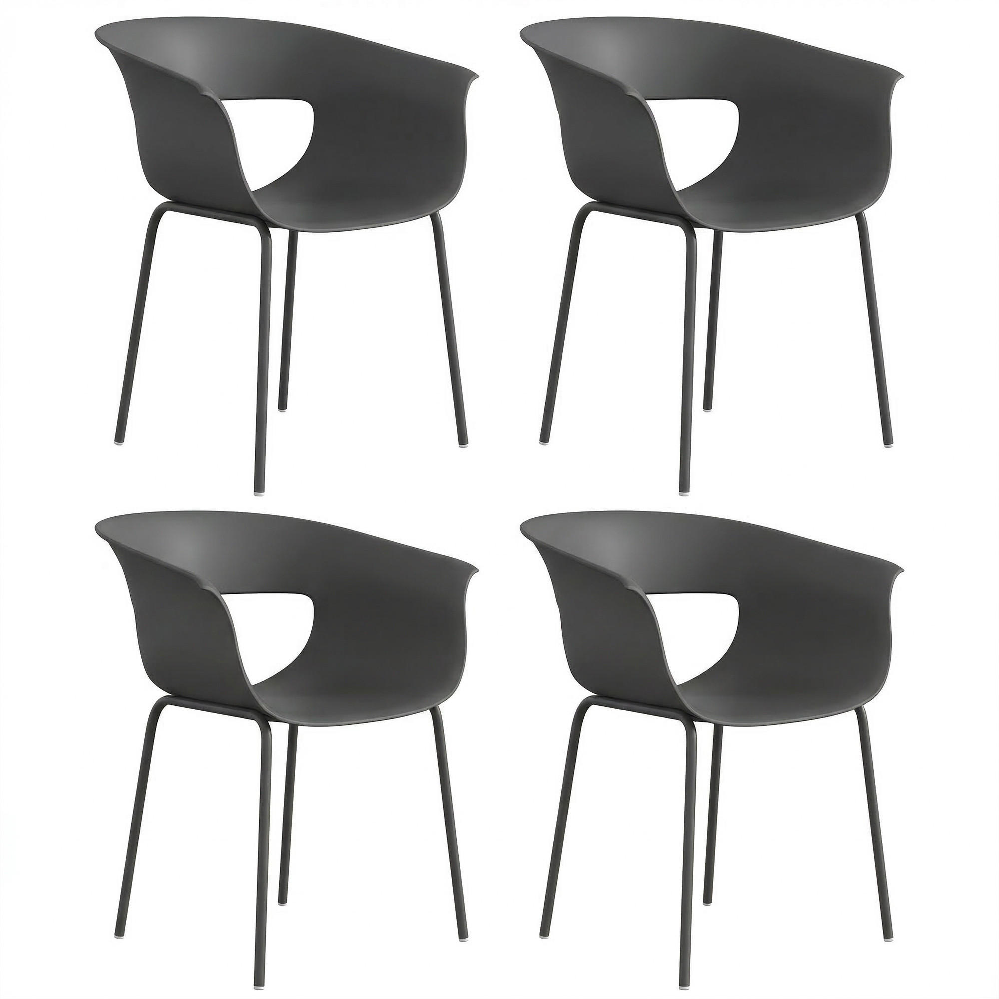 GARTENSTÜHLE-SET 4-TLG. aus Metall Kunststoff Dunkelgrau - Dunkelgrau, Kunststoff/Metall (51/74/61cm) - Outsunny