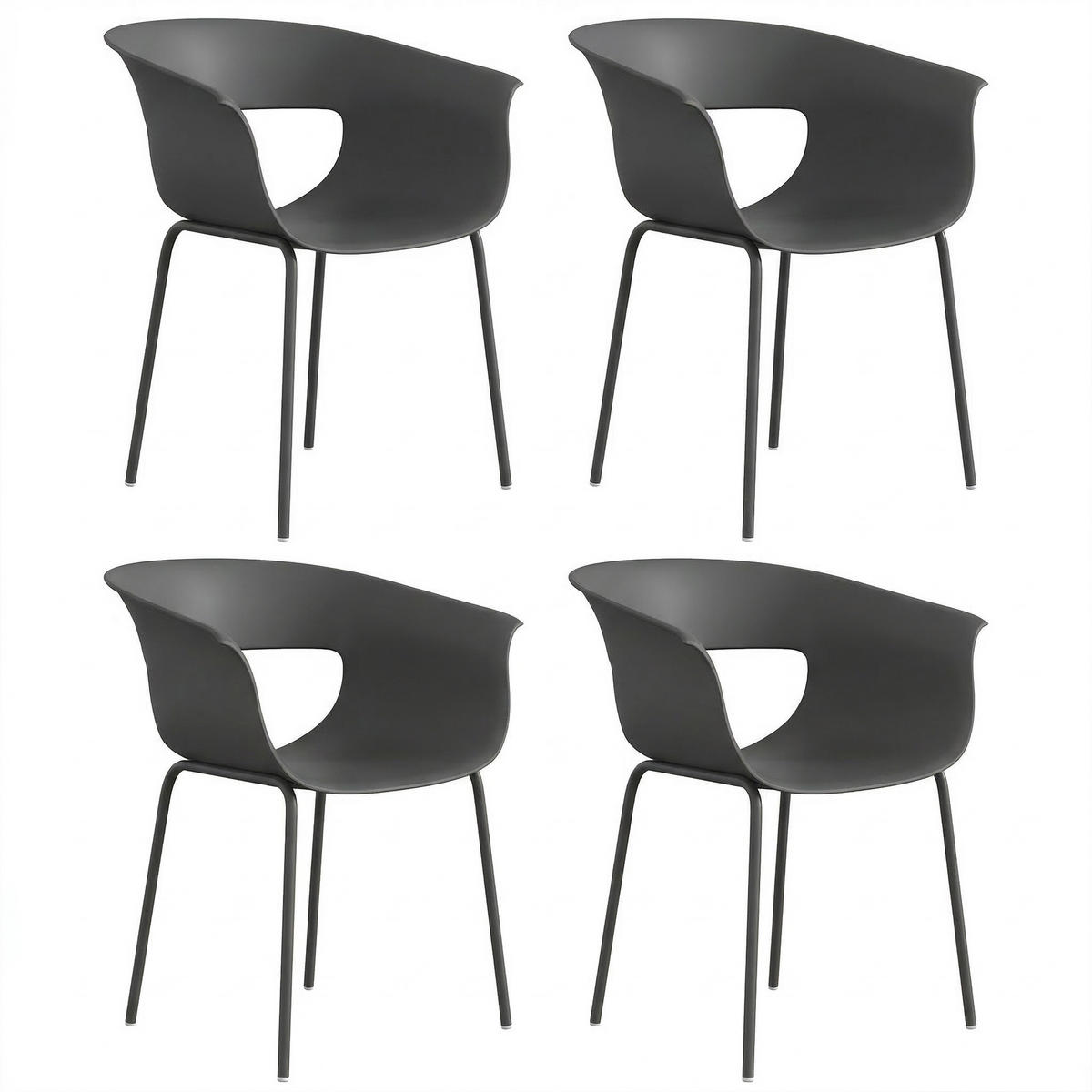 GARTENSTÜHLE-SET 4-TLG. aus Metall Kunststoff Dunkelgrau - Dunkelgrau, Kunststoff/Metall (51/74/61cm) - Outsunny