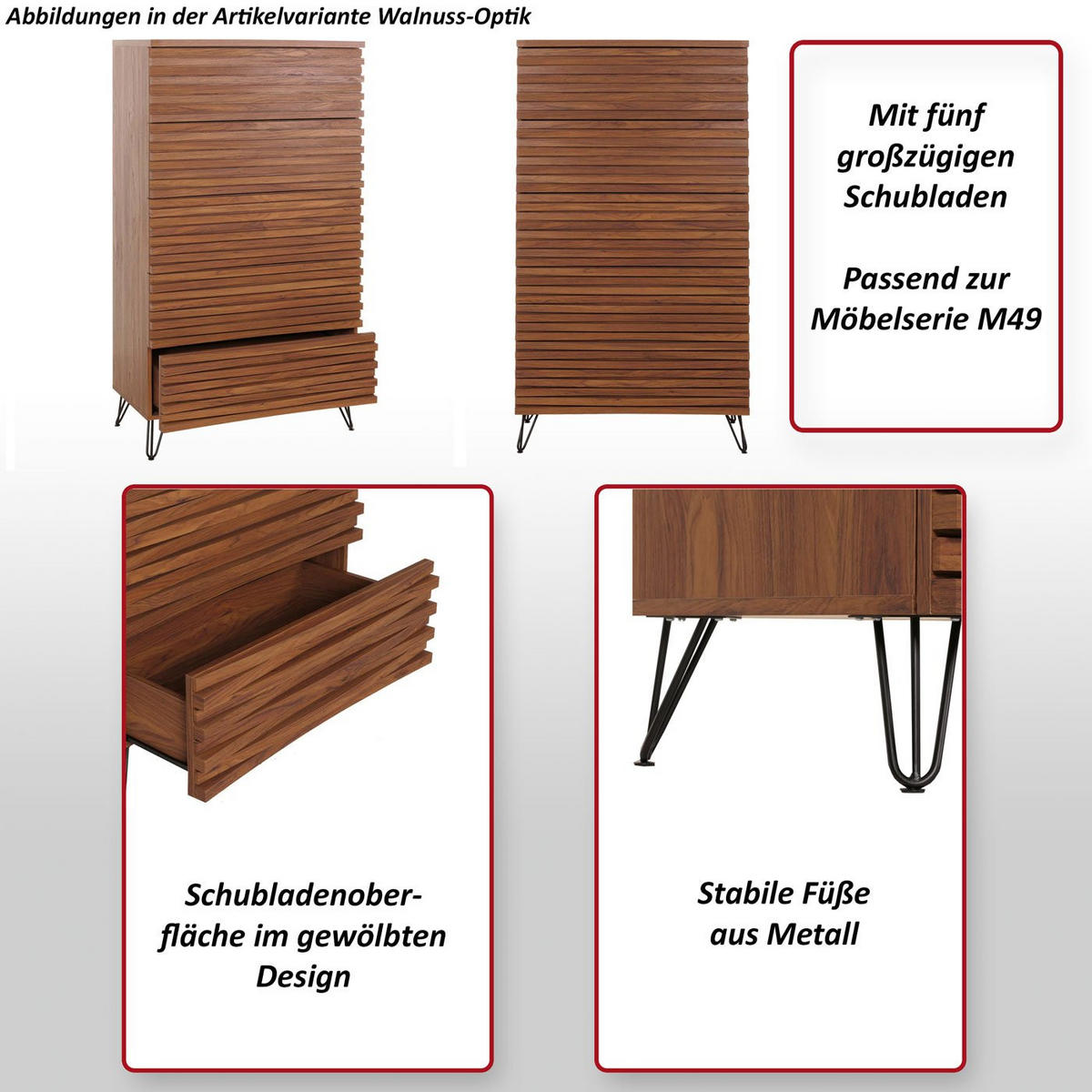 KOMMODE Walnuss Dekor - Walnussfarben, Holzwerkstoff (80/145/44cm) - MCW