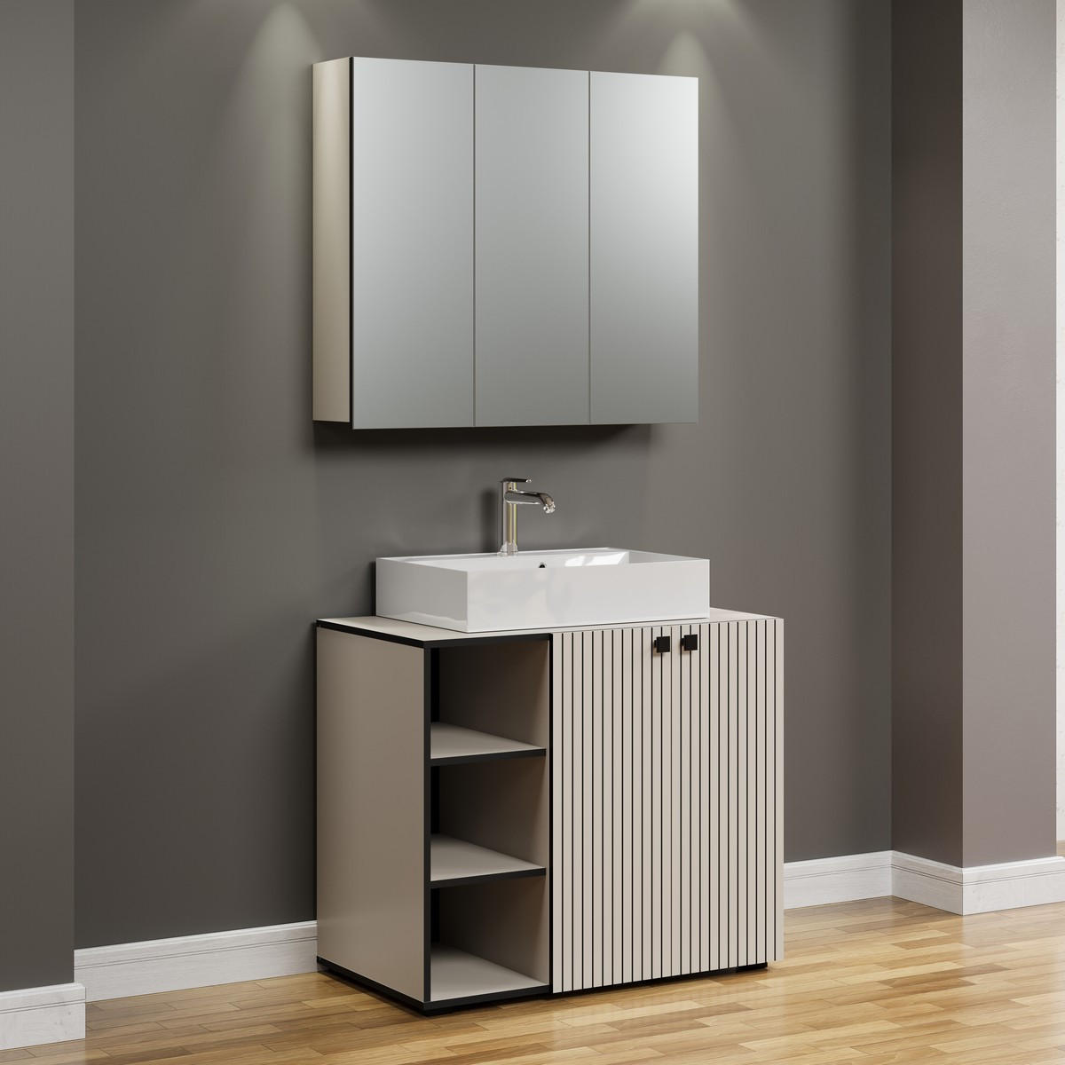 SPIEGELSCHRANK PureBliss Hellgrau - Hellgrau, Holzwerkstoff (90/80/20cm) - Trendteam