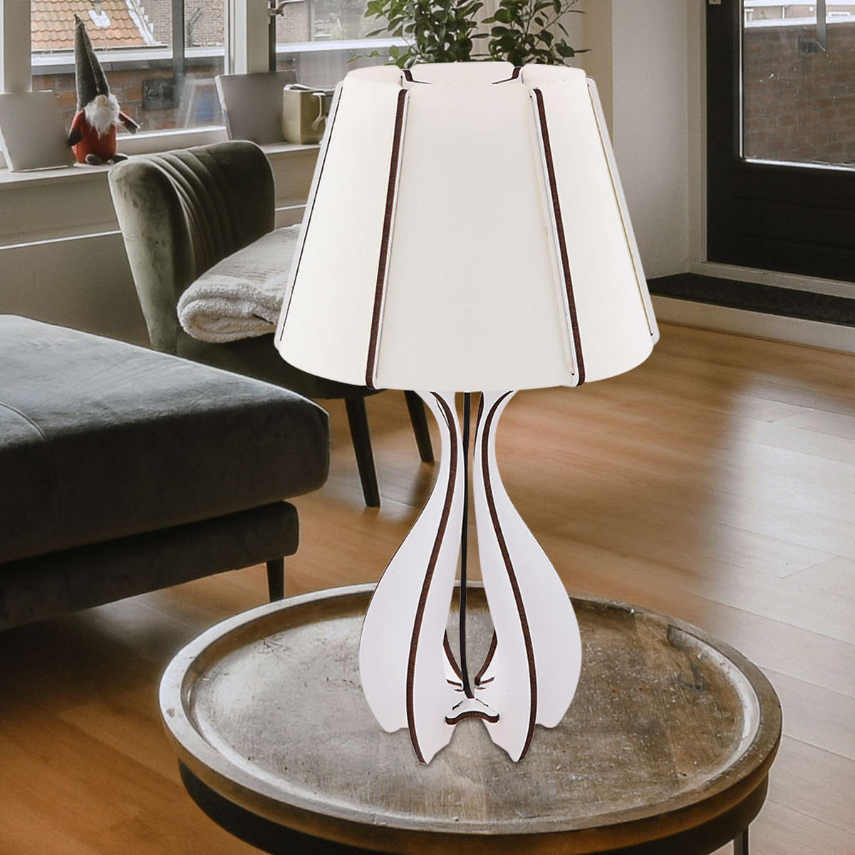 LED TISCHLAMPE Lignano Weiß Braun - Weiß, Textil (24/24/46cm) - Globo Lighting