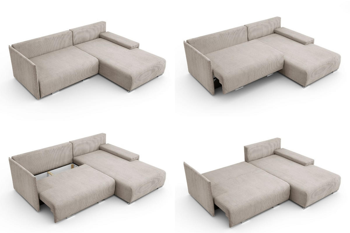 ECKSOFA Lauren L- Form 246 x 188 cm, 4 Sitzer, Bettzeugablage, Sofa, Eckcouch, Cord, rechte Seite, beige - Beige, Kunststoff (246/188cm) - Margaret Hadas24