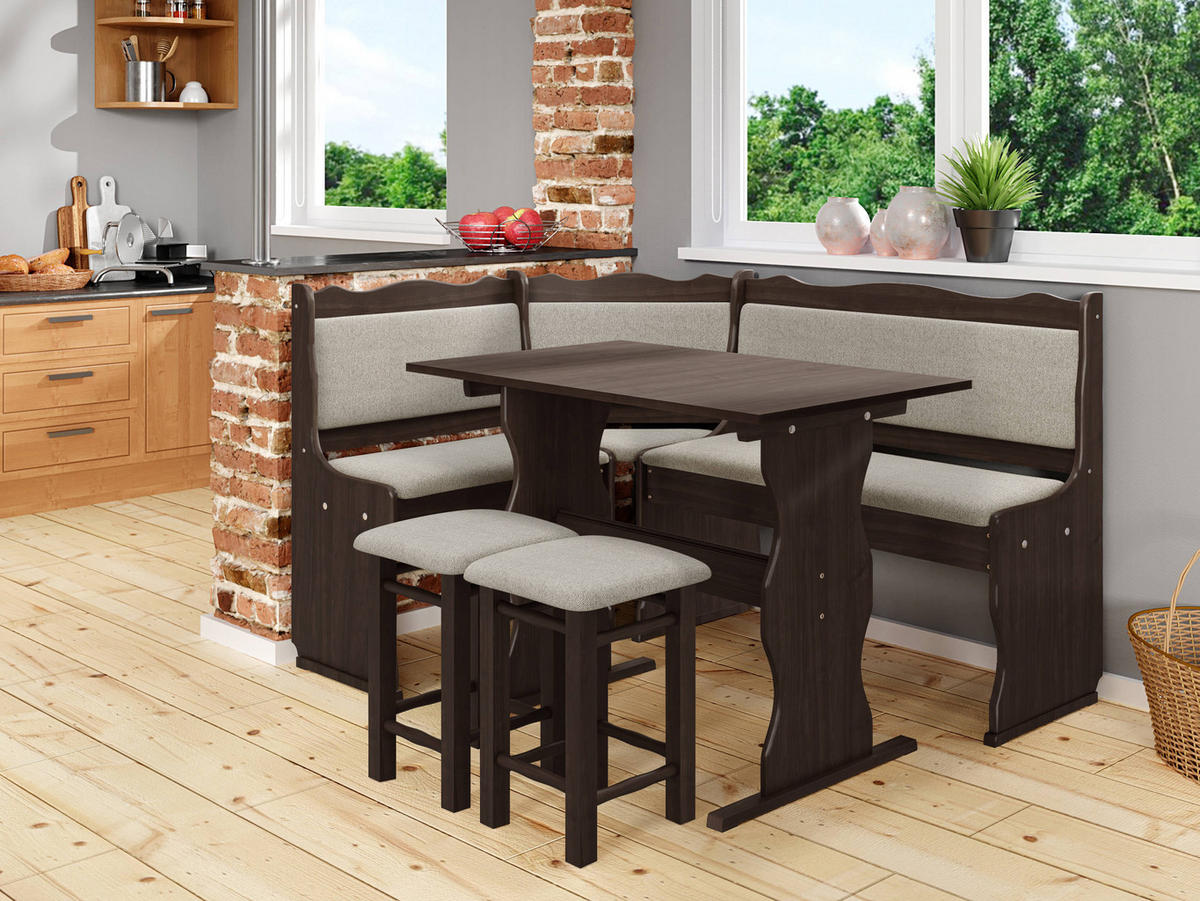 ECKBANKGRUPPE Mini - Beige/Nussbaumfarben, Holz (145/87/105cm) - MIRJAN24