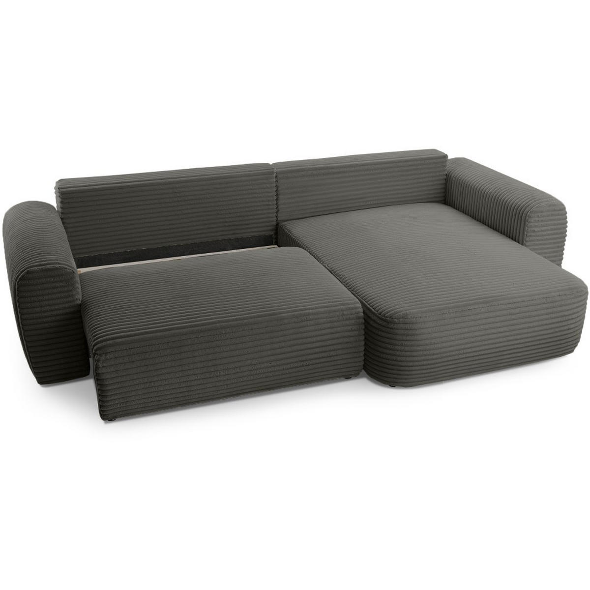 ECKSCHLAFSOFA Harmonia Dunkelgrau rechts - Dunkelgrau/Schwarz, Textil (297/169cm) - Beautysofa