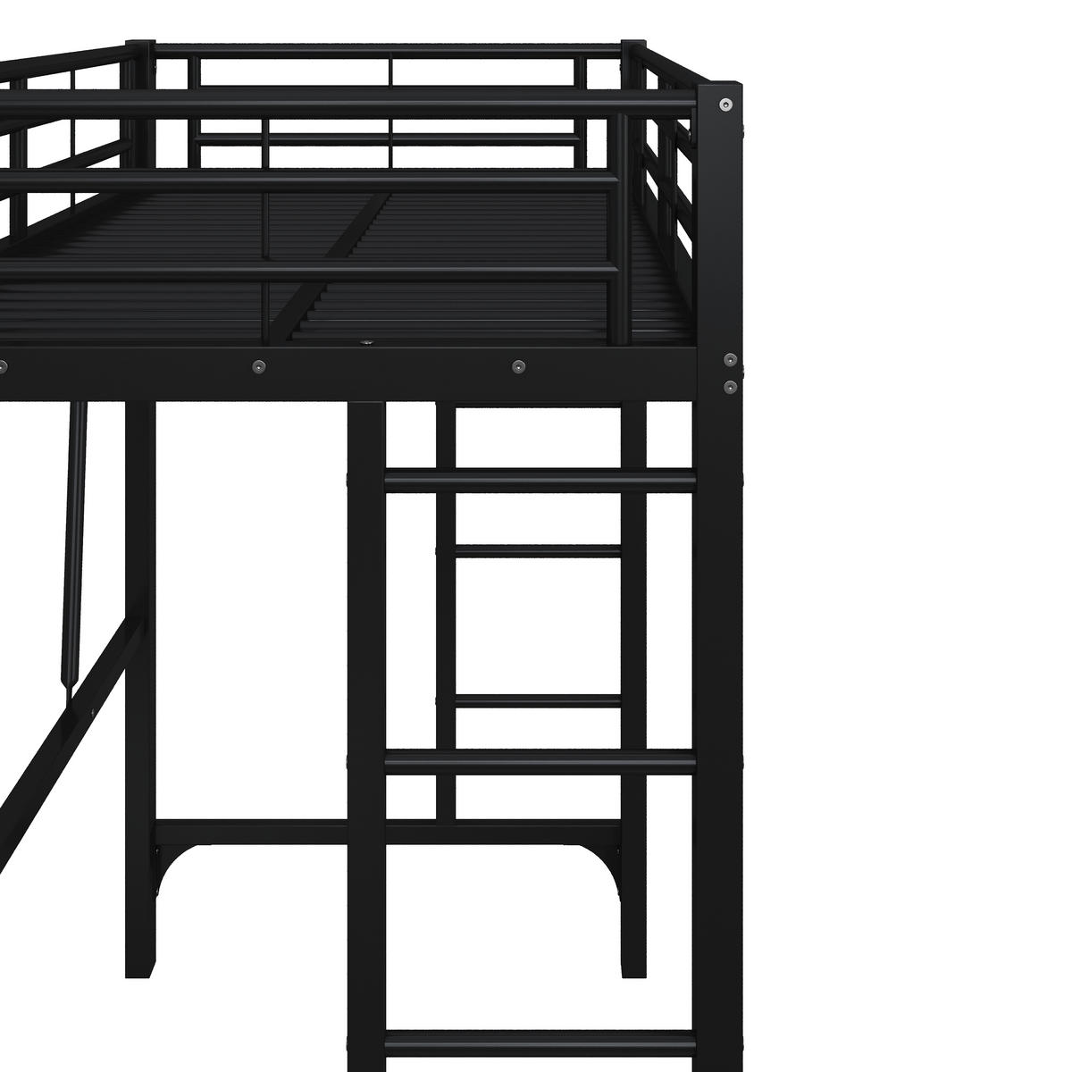 HOCHBETT 90/200 cm in Schwarz mit Doppelleiter und Schutzgeländern aus Metall - Schwarz, Metall (90/200cm) - STILVORA