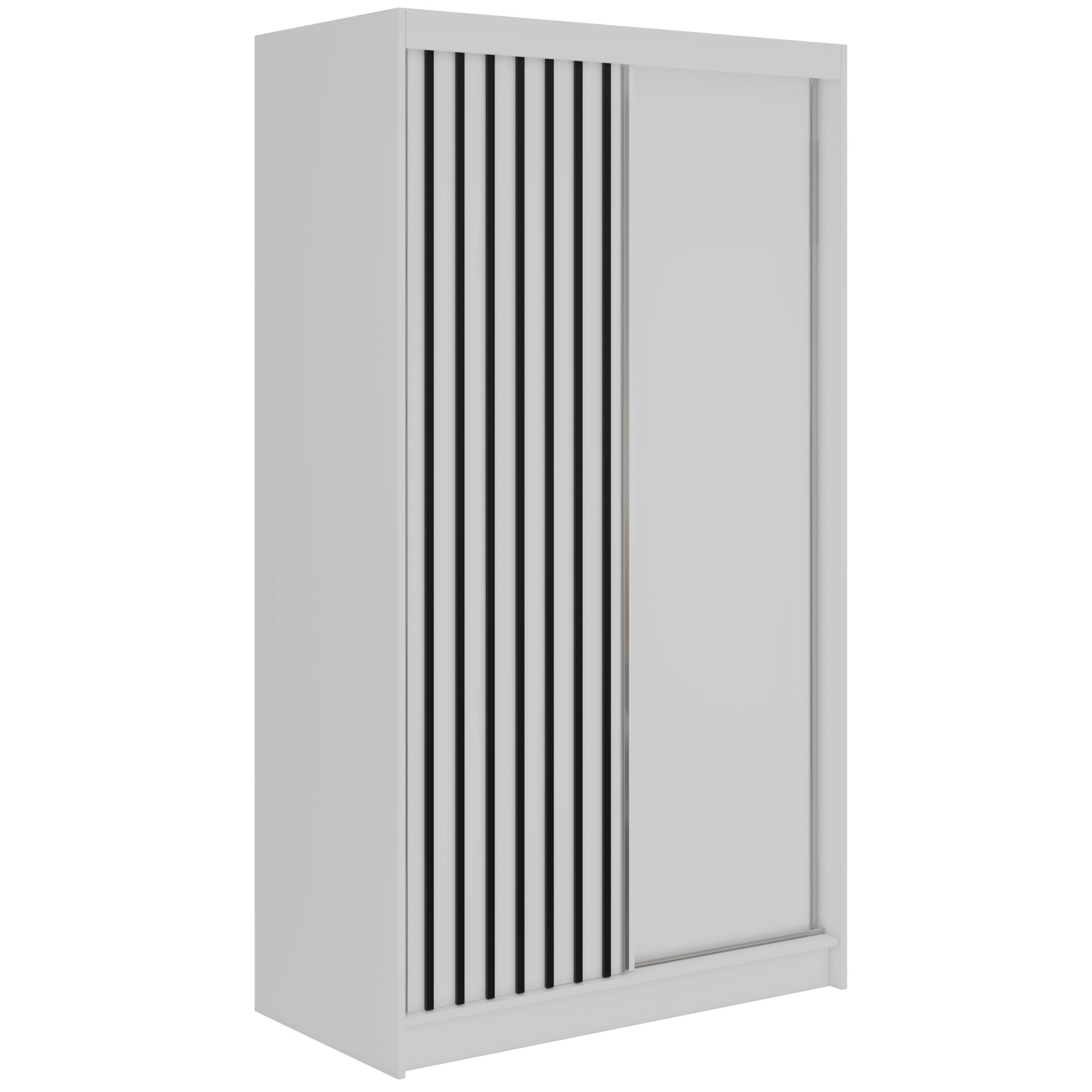 SCHWEBETÜRENSCHRANK mit Lamellen LUMOS - 120 - Weiß und Schwarz - Schwarz/Alufarben, Holzwerkstoff/Metall (120/216/61cm) - MKS