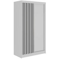 SCHWEBETÜRENSCHRANK mit Lamellen LUMOS - 120 - Weiß und Schwarz - Schwarz/Alufarben, Holzwerkstoff/Metall (120/216/61cm) - MKS