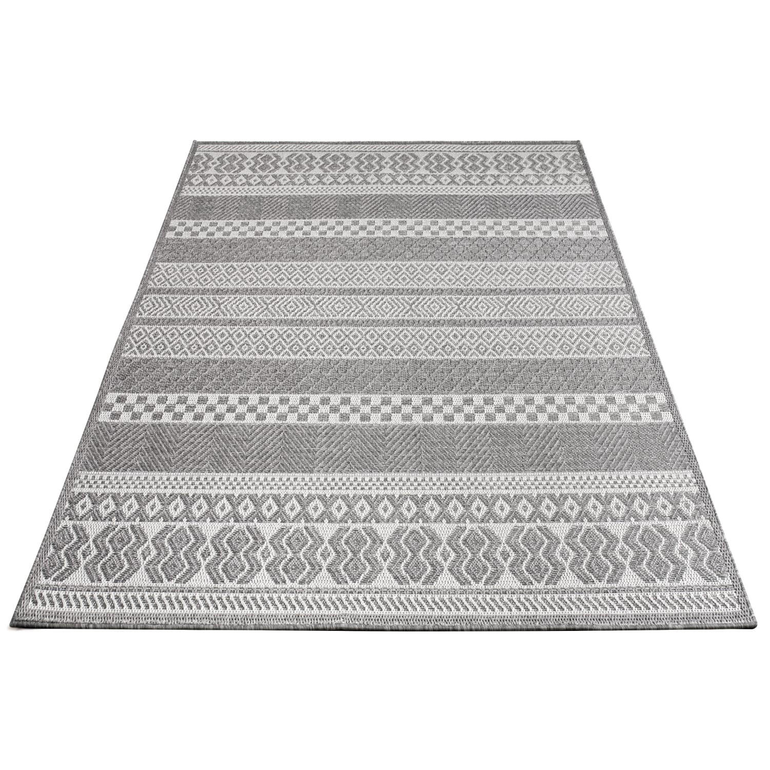 TEPPICH Kurzflor Streifen Boho Wohnzimmer schmutzabweisend Grau Läufer 80x150 - Grau, Textil (80/150cm) - KADIMA DESIGN