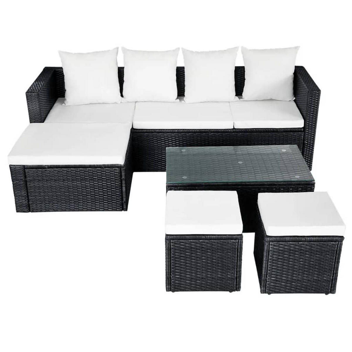 LOUNGEGARNITUR mit Auflagen und Couchtisch, aus Poly Rattan, Schwarz, 4-teiliges Set - Creme/Schwarz, Kunststoff/Textil - vidaXL