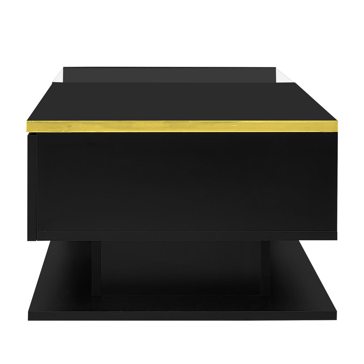 COUCHTISCH in Schwarz mit LED-Beleuchtung und Glasplatte für Wohnzimmer, B90/T50/H32,5 cm - Schwarz, Holzwerkstoff (50/90/32.5cm) - STILVORA