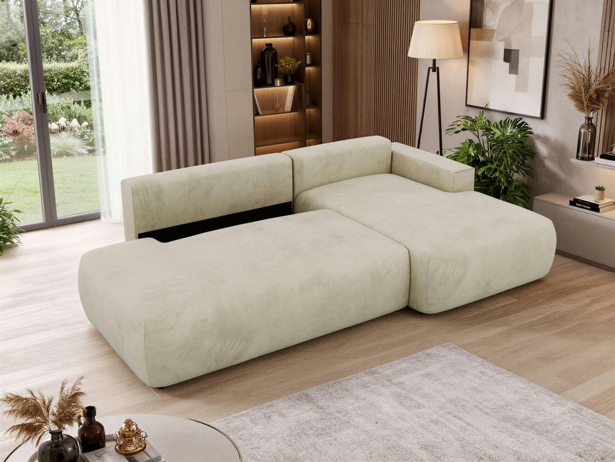ROHOVÁ SEDAČKA TAREN L Béžová Samet - pravá strana - čierna/béžová, textil/plast - MKS