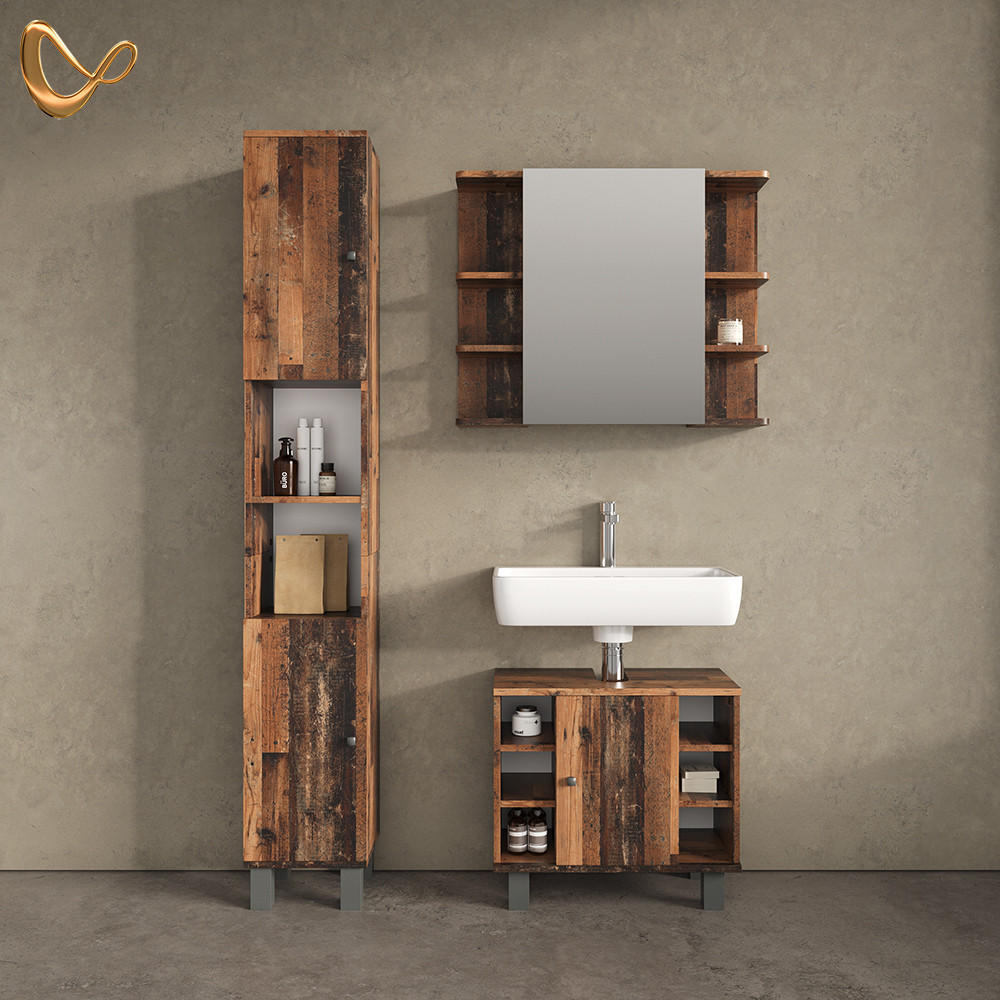 BADSPIEGELSCHRANK Fucino Antikholz 79.6 x 64 cm - Alteiche, Holzwerkstoff (79.6/64/21.2cm) - Livinity®