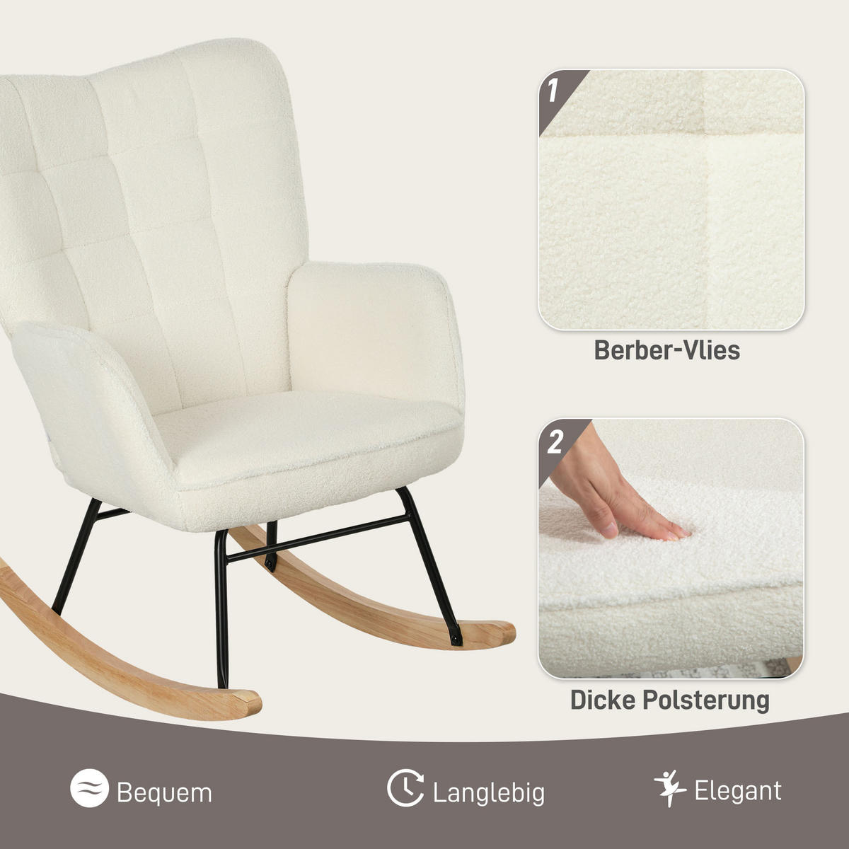 SCHAUKELSTUHL Vliesoptik Weiß - Weiß, Holz (71/101/98cm) - furnicato