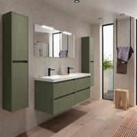 BADEZIMMERMÖBEL NOJA 1400 2 Schubladen GREEN SATIN + Waschtisch + Spiegel - Schwarz, Metall (45/54/140cm) - Salgar