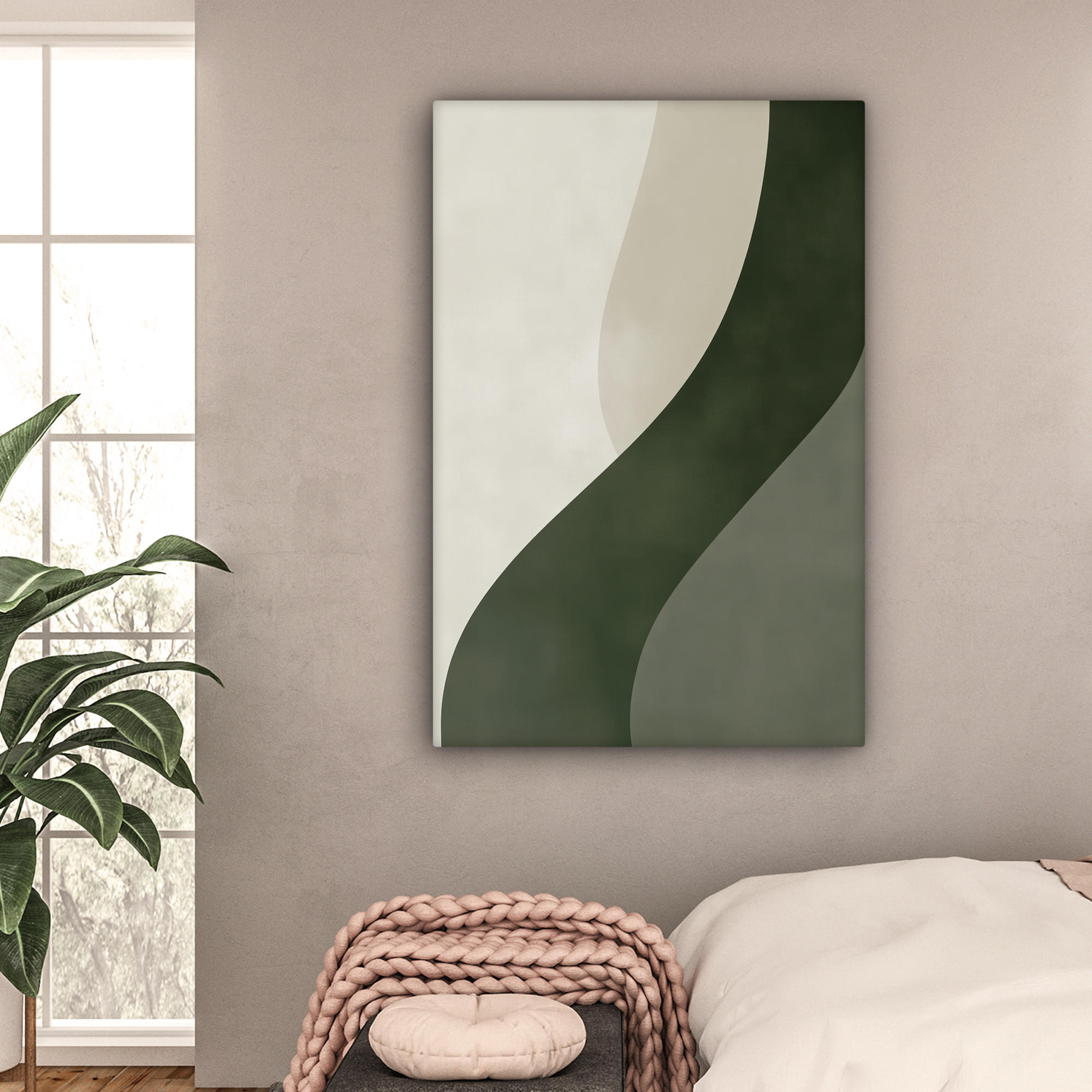 LEINWANDBILD Japandi - Grün - Abstrakt - Modern 80x120 cm - Salbeigrün, Textil (80/120cm) - MuchoWow