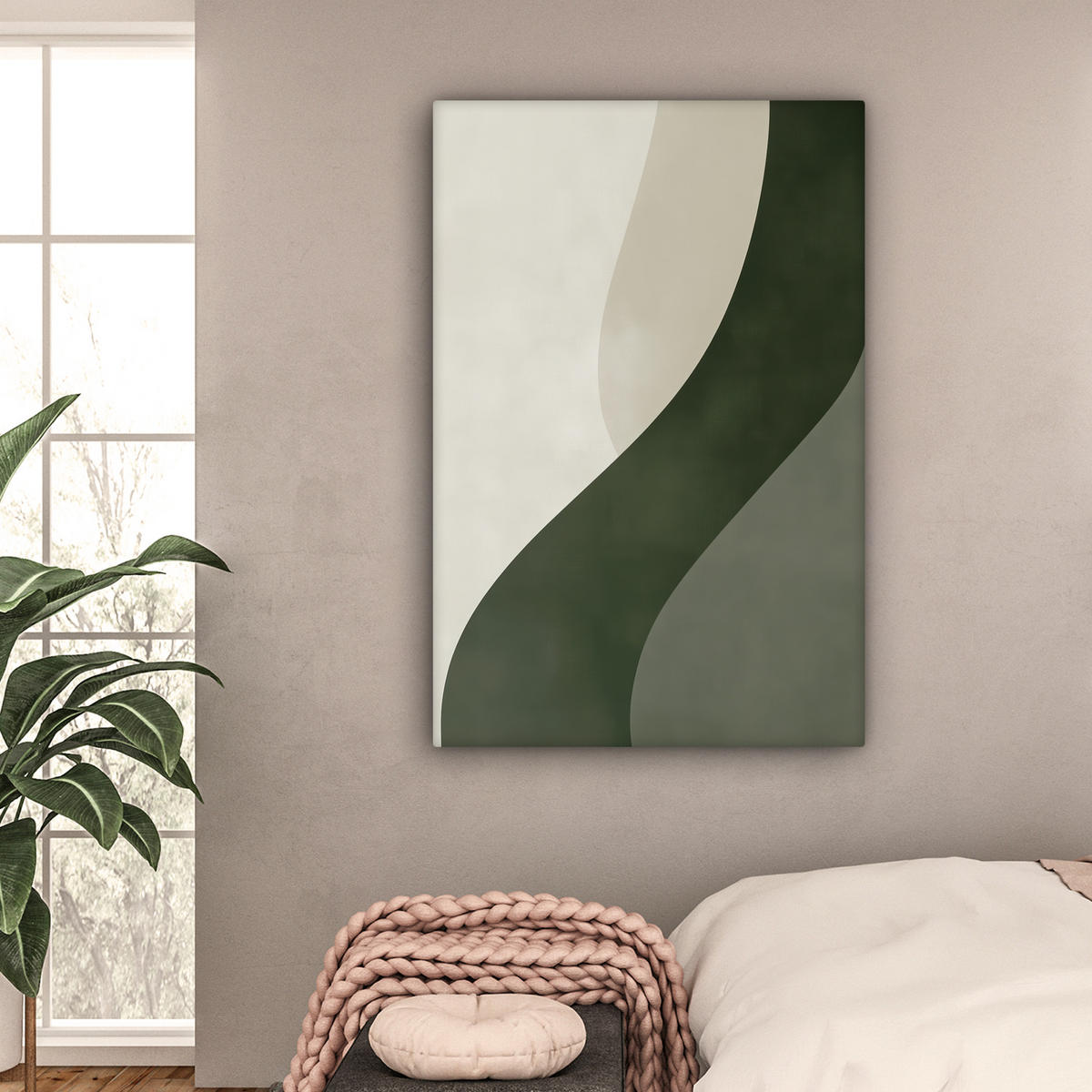 LEINWANDBILD Japandi - Grün - Abstrakt - Modern 80x120 cm - Salbeigrün, Textil (80/120cm) - MuchoWow