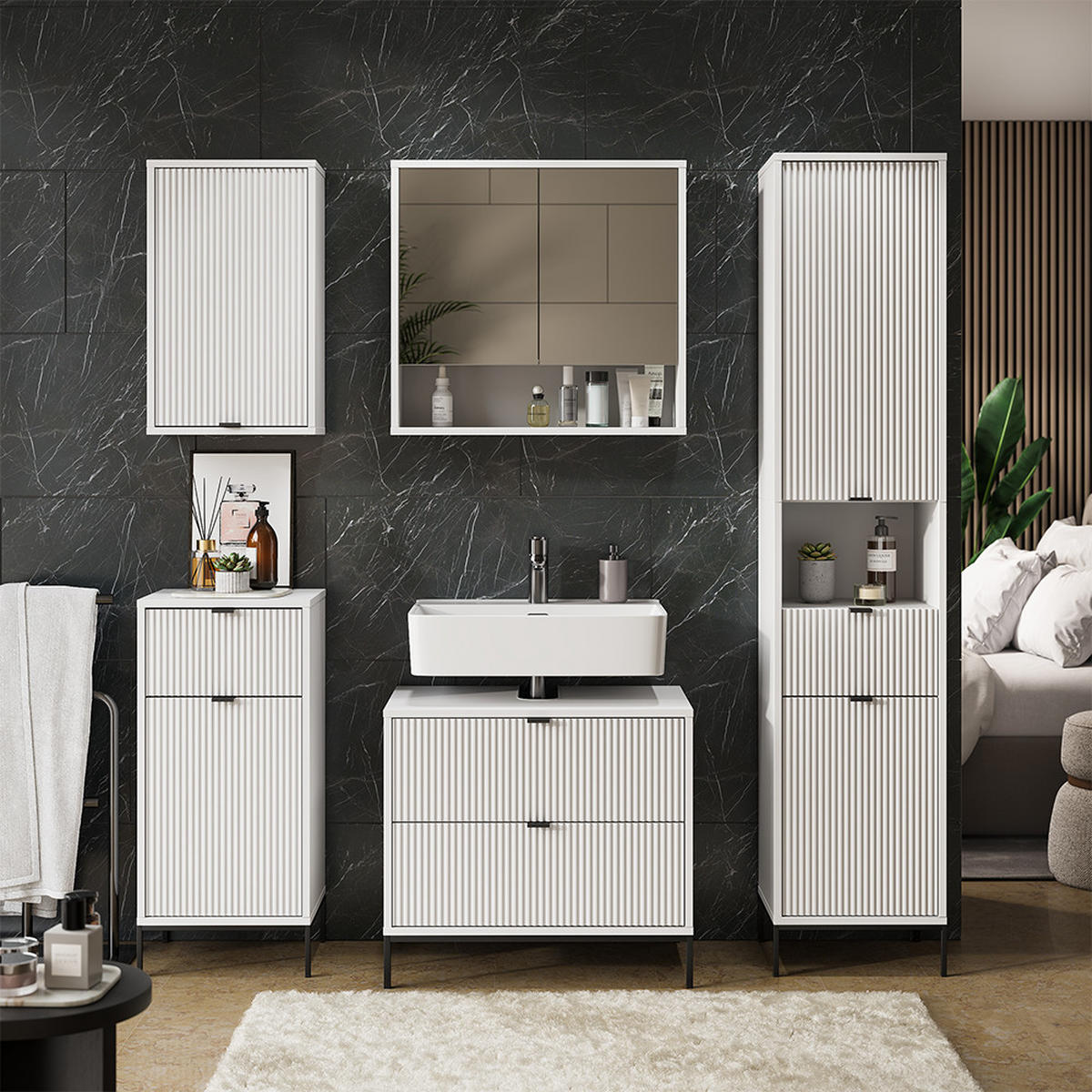 BADMÖBEL-SET Eliza Weiß 5 Teile - Weiß, Holzwerkstoff (70/63/45.1cm) - Vicco