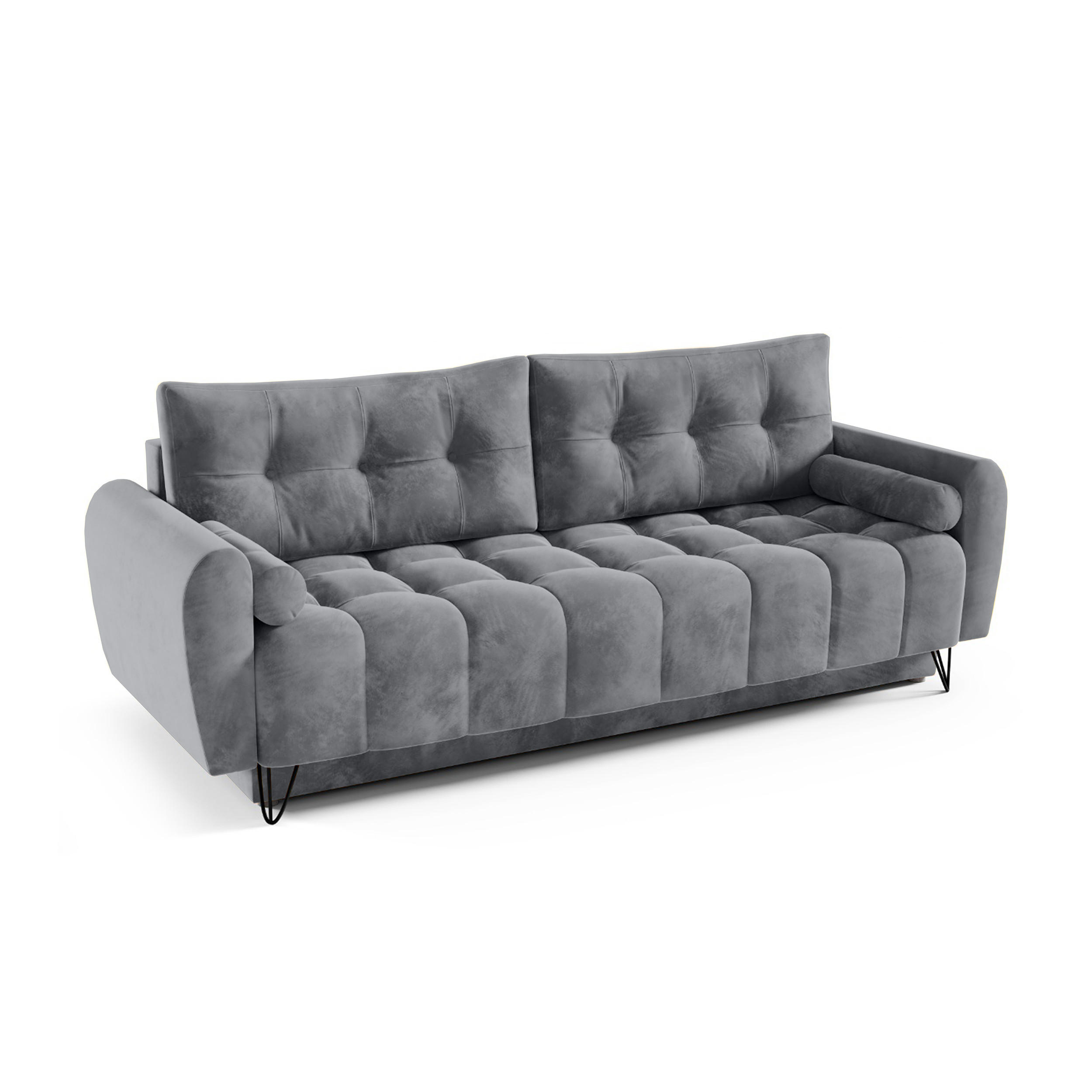 SCHLAFSOFA Malaga 3-Sitzer, Hellgrau - Hellgrau/Schwarz, Textil (223/93/100cm) - Beautysofa