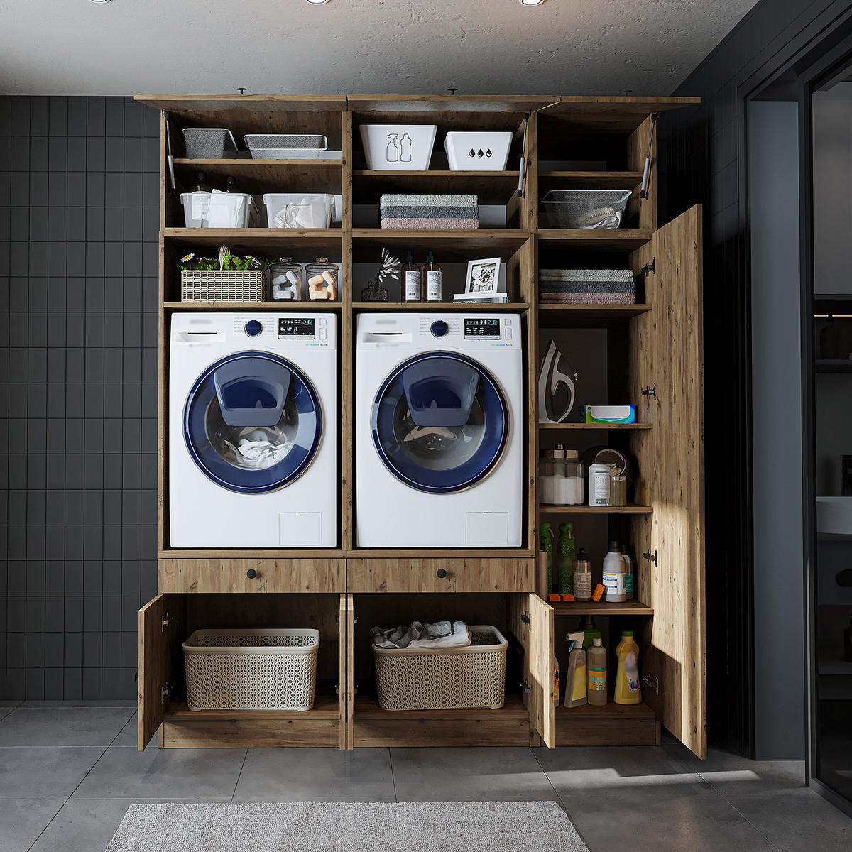 WASCHMASCHINENSCHRANK Serie 1 179cm Breit, 230cm Hoch - Eichefarben, Holzwerkstoff (179/230/67cm)