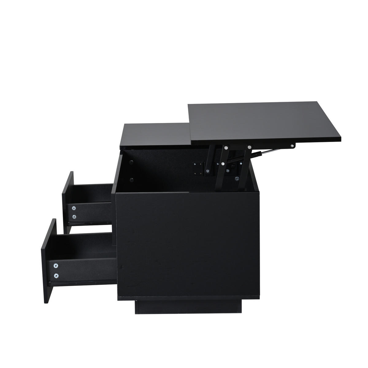 COUCHTISCH 100/45/43 cm höhenverstellbar mit LED-Beleuchtung, 2 Schubladen und Stauraum aus Spanplatte, Schwarz - Schwarz, Holzwerkstoff (100/45/43cm) - Redom